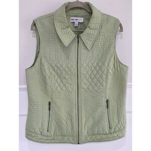 Lana Lee Sage Green Quilted Full Zip Collared Vest Size 10 Mixed Pattern Pockets